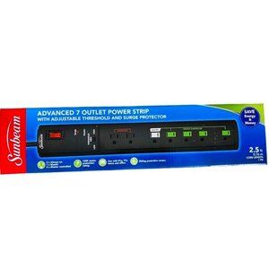 Sunbeam Advance 7 Outlet Power Strip with Surge Protector & Spaced Outlet 15A